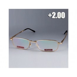 6025 +2.00 Nickel Silver Frame Resin Lens Foldable Presbyopic Glasses with Leather Case M.