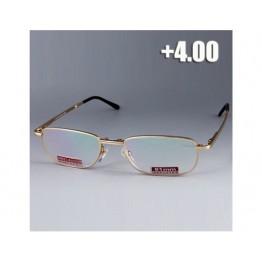 6025 +4.00 Nickel Silver Frame Resin Lens Foldable Presbyopic Glasses with Leather Case M.